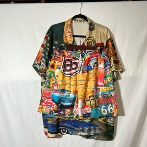 Caribbean style 2 pc set short sleeve button down shirt,  swimming trunks XXL